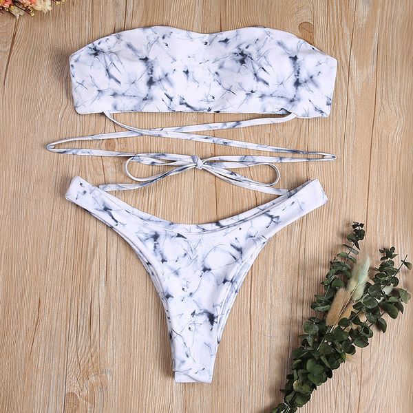 

women bikini sets off shoulder back bandage polyester backless swimwear low waisted beachwear bathsuit, White;black