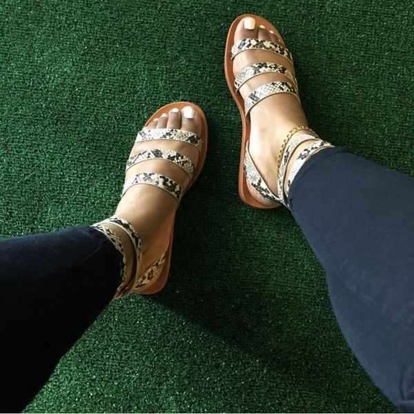 

summer women's flats sandals 2020 open toe serpentine ladies shoes ankle strap gladiator beach sandals sandalias mujer, Black