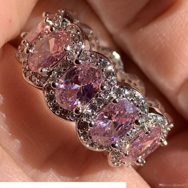 

f super deal selling stunning lovers jewelry 925 sterling silver oval cut pink z cz diamond eternity wedding band ring fpr wome, Slivery;golden