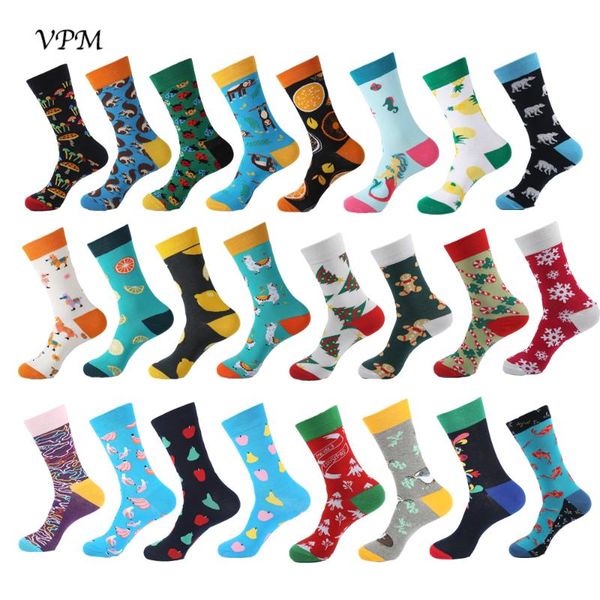 

vpm new colorful cotton happy men's crew socks harajuku hip hop funny fruit dressing business socks for male christmas sox, Black