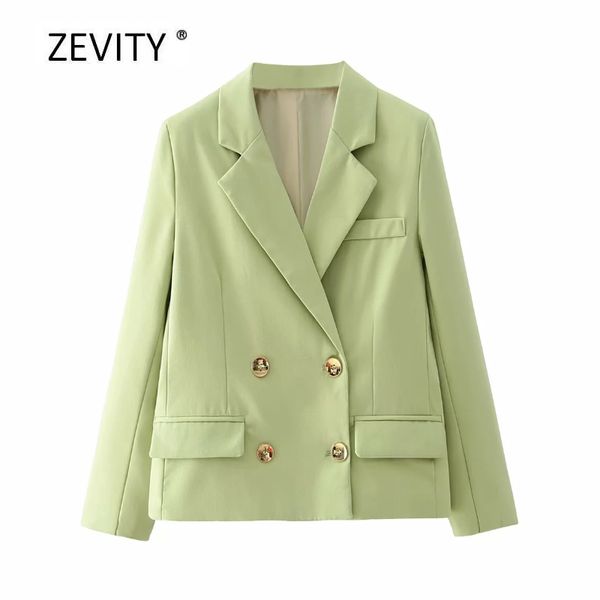 

zevity new women simply double breasted pockets blazer notched collar office ladies causal stylish outwear suit coat c536, White;black
