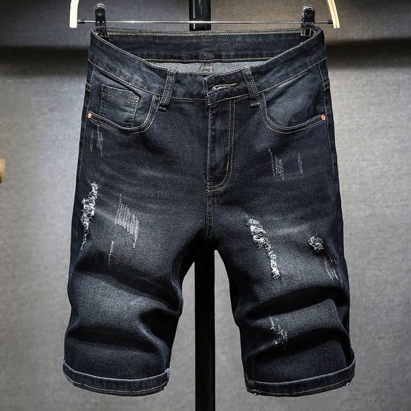 

men's jeans brand men fashion ripped short clothing summer 100% cotton shorts denim damaged male, Blue