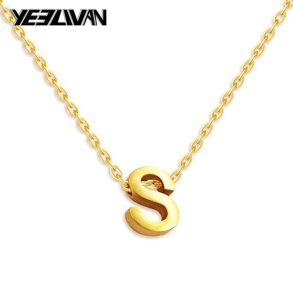 

no fading tiny gold initial necklace new stainless steel rose gold letter initials name choker necklaces pendant for women, Silver