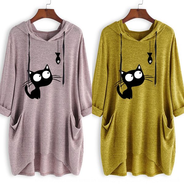 

knitted printed long-sleeved pullover hooded mid-length pullover sweater irregular fashion women's sweater 4 colors 6 yards, Black