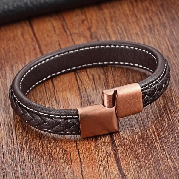 

2020 new fashion genuine leather braid charm bracelet magnetic buckle clasps vintage women men bracelets & bangles men jewelry, Black