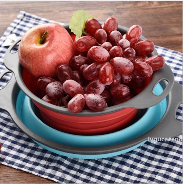 

foldable silicone drain basket creative fruit wash colander silicone vegetables water sink strainer kitchen tools 2 in 1 fruit basket cls44