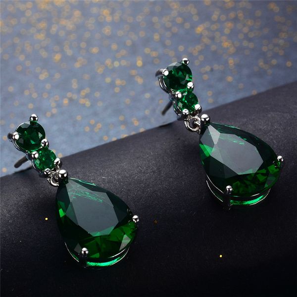 

luxury female white green water drop earrings silver color wedding earrings vintage small dangle for women