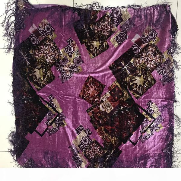 

lady square flower velvet silk duster opera shawl scarf wrap size 110*110cm #2502, Blue;gray