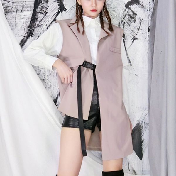 

ewq] ] women waistband solid color asymmetric loose fit vest new v-collar sleeveless fashion tide spring autumn coats 2020, Black;white