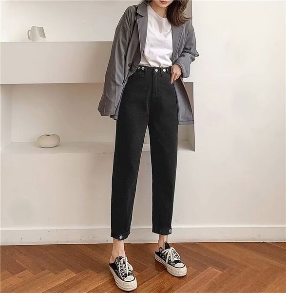 

women's fashionable ins high waist leg thick jeans and jeans slimming pants straight loose student versatile wide leg dad pants, Blue