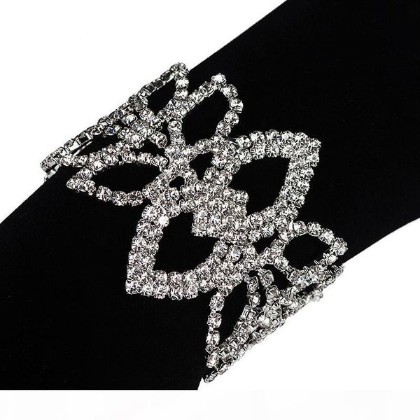 

y women luxury crystal bangle with white stone woman jewelry flower chain link bracelet b202, Black