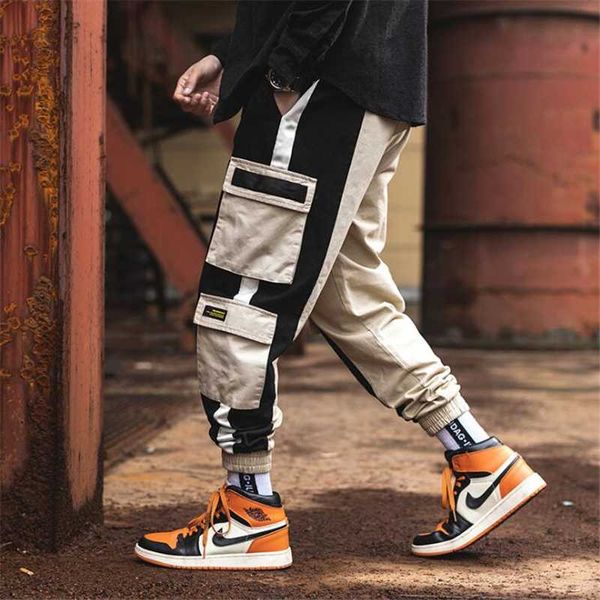

2020 cargo pants mens fashion baggy trouser hip hop casual cotton multi pockets pants streetwear trousers, Black