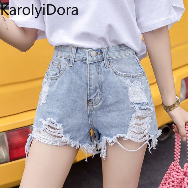 

jeans female 2020 summer new hole high waist loose loose thin a word net red pants, Blue