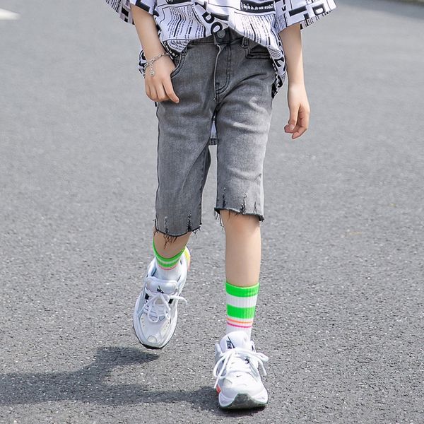 

marcos girls' jeans thin 2020 new jeans and and shorts korean style western-style shorts children's pants, Blue