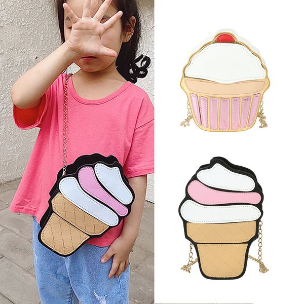 

children small leather bag 2020 new kawaii cake ice cream kids coin wallet pouch box girls party purse crossbody bags, White