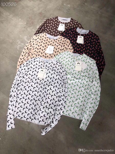 

2019 new marine serre outstanding moon print bottoming shirt sunscreen sweatshirt cotton t-shirt tee s, White;black