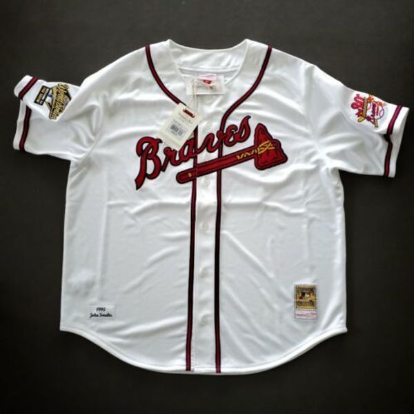 

100% stitched john smoltz mitchell ness 1995 braves jersey size xs-5xl 3 mens throwbacks basketball jerseys, Gray