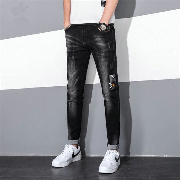 

20ss new jeans men's fashion streetwear elasticated slim fit men's jeans skinny denim trousers, Blue