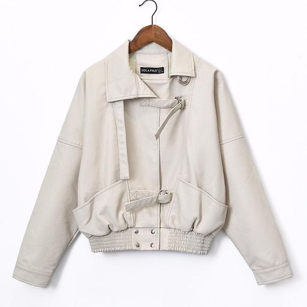 

women's leather & faux 2021 autumn winter solid loose design jacket biker motorcycle jackets women soft pu, Black