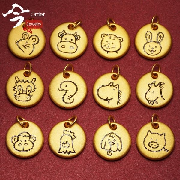 

999 foot gold 12 zodiac female 3d hard gold paint year of pendant the rat 12 zodiac round card lucky pendant, Silver
