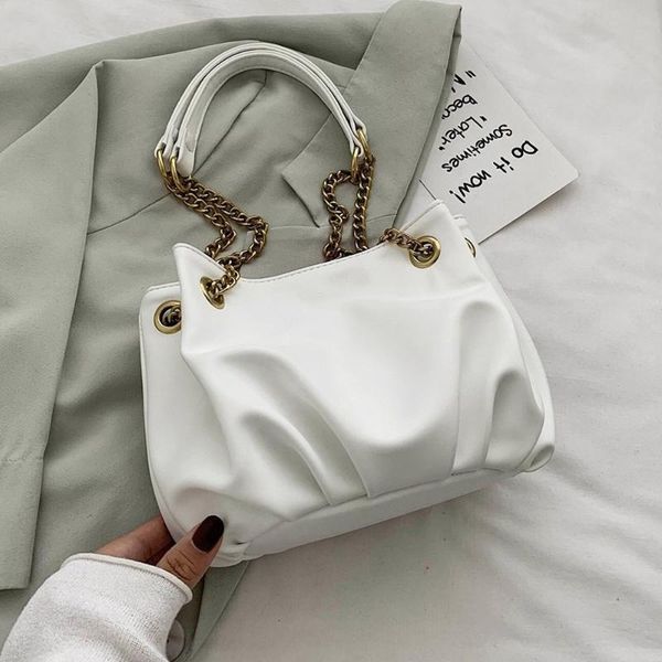 

small pu leather bucket bags for women new elegant chain female shoulder bags solid color casual ladies' travel crossbody