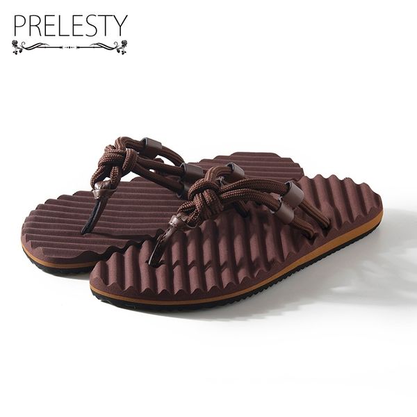 

prelesty mens summer waterpool beach flip flops comfortable walking daily slippers fashion weave belt slipper dropshipping, Black