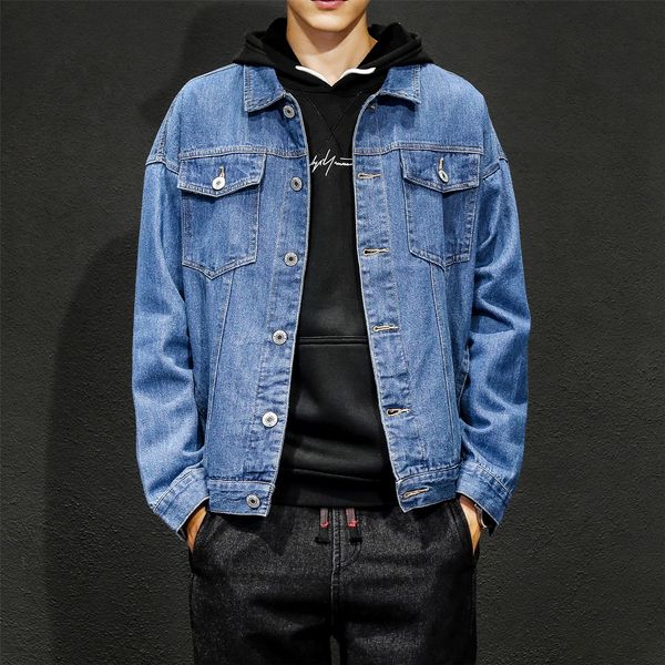 

5azla autumn new men's denim washed old korean teenager boys' casual lapel autumn new men's denim washed old korean teenager, Black;brown