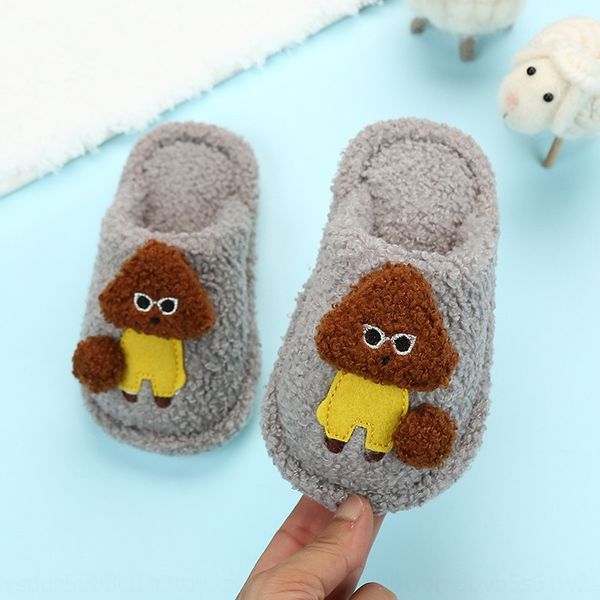 

ho3qf teddy dog home indoor slippers mop home cotton mop soft bottom anti-skid cute cartoon children' baby cotton slippers 1-8 years o, Black;grey