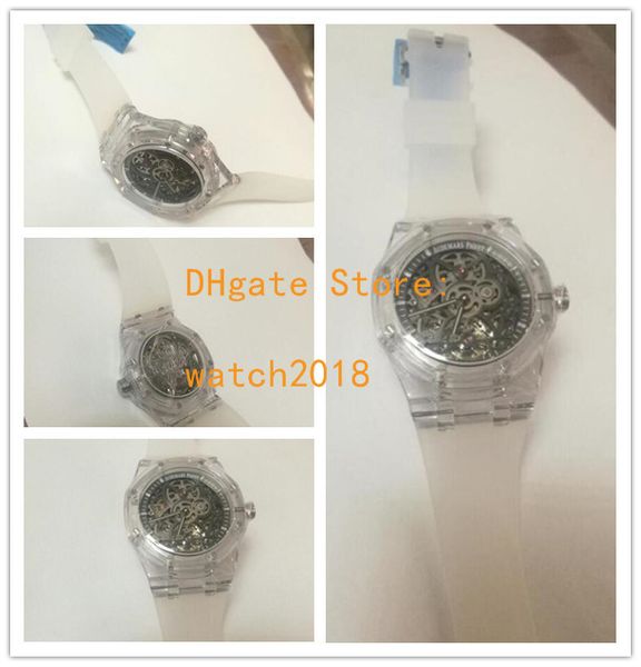 

роскошные часы назад прозрачный белый черный резиновый браслет сталь скелет 42мм автоматическая мода мужские часы наручные часы, Slivery;brown