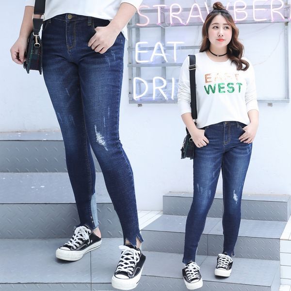 

spring new fat sister plus jeans and jeans plus size women's clothing korean style fashion high elastic fashion denim pants n003, Blue