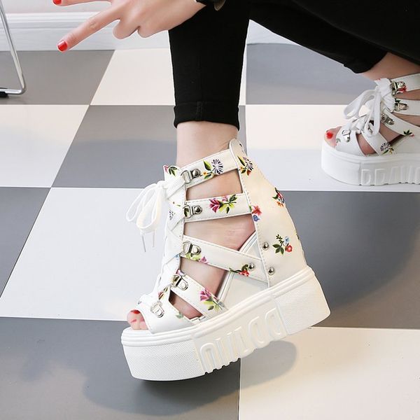 

2020 sandals summer new fashion thick bottom sandals wedge high heel zipper thick bottom casual women's shoes high heel, Black