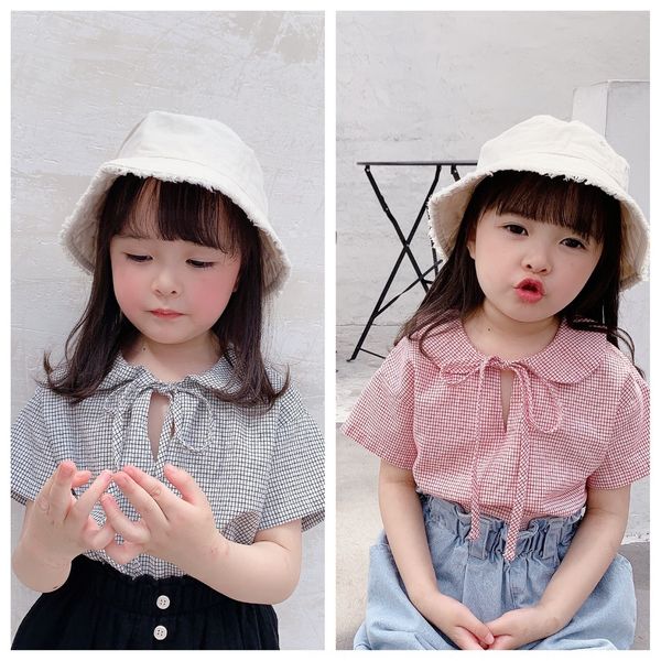 

adbaby children's wear 2020 children's clothing shirt new girls korean summer wear small lapel rope short sleeve shirt 20561, White;black