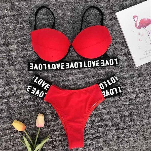 

woman swimwear love letter black beach bikini polyester suit bandage triangle swimsuit biqini gifts maillot de bain femme, White;black