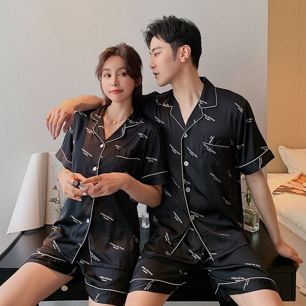 

2020 new couple pajamas ice silk short-sleeved shorts clothes casual wear wearhome clothes home clothesthin men's outdoor casual suit, Blue;red