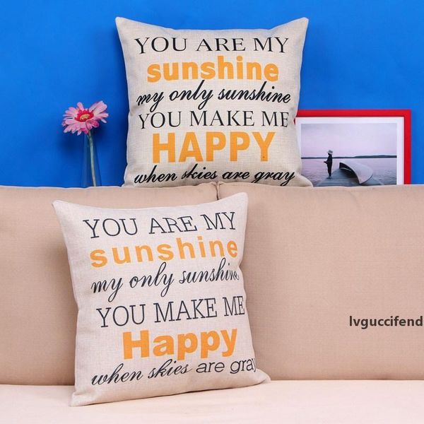 

wholesale-low price you are my sunshine cotton linen leaning cushion throw pillow case good design 45*45 cm
