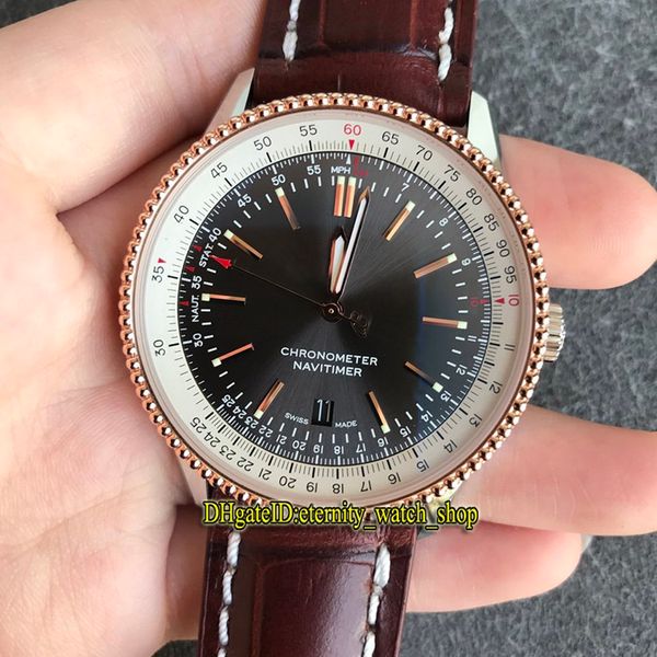 

version v7f navitimer 1 automatic 41 u17326211m1p1 swiss sw200-1 automatic mens watch circular slide rule rose gold case sport watches, Slivery;brown