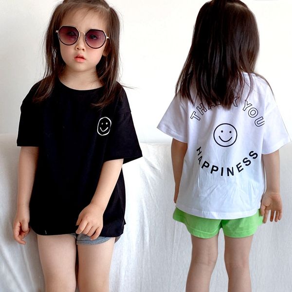 

new short-sleeved children's t-shirt children's clothing boy's smiling face thin girl's summer printed short-sleeved t-s, Blue