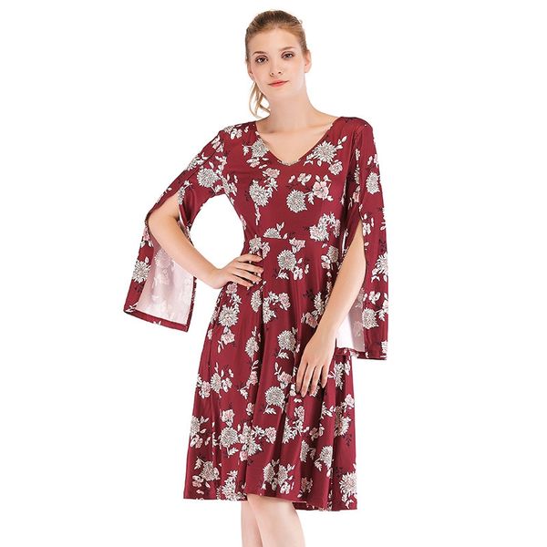 

new summer maxi dress women floral print long dress casual v-neck party, White