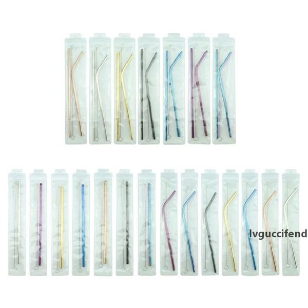 

reusable stainless steel straw set with cleaner brush bend straight colorful straw smoothies drinking straws party wedding bar drinking tool