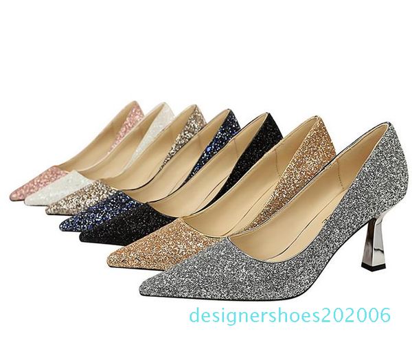 

size 34 to 43 bridesmaid wedding shoes designer pumps shining sequins high heels fashion luxury designer women shoes l29, Black
