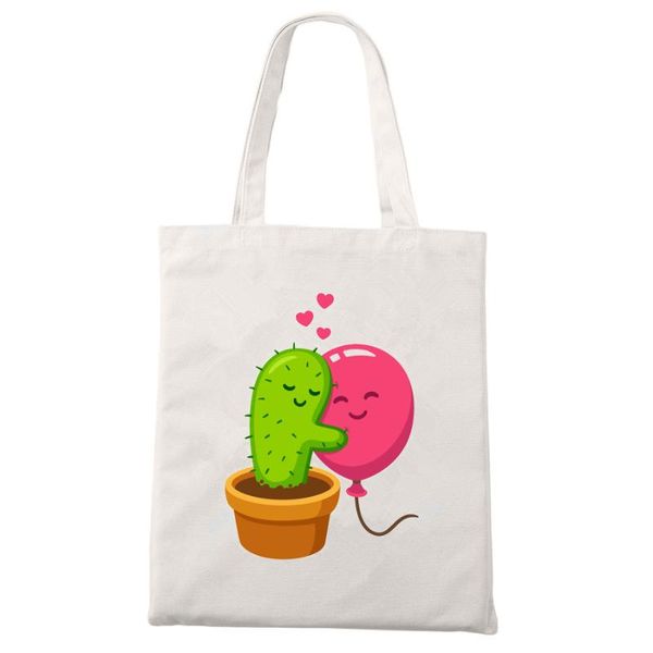 

funny cactus balloon print women canvas bag female cloth handbag tote bag customized logo individual design diy shoulder bags