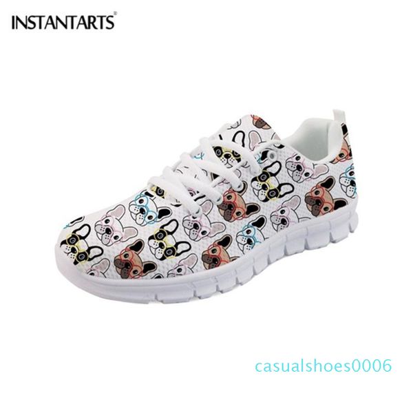 

instantarts cute boston terrier dog print women casual lacing sneakers walk comfort footwear breathable mesh loafers for girls c06, Black