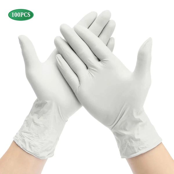 

100 pcs white thickness disposable nitrile latex gloves waterproof kitchen safety food prep cooking glove