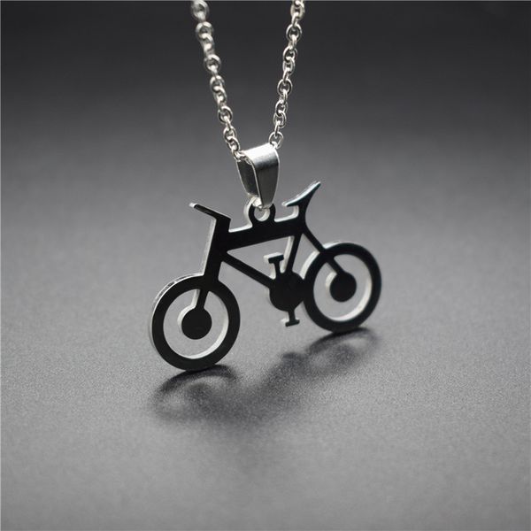 

elfin new stainless steel mountain bike necklaces racing bicycle shape pendant necklaces women birthday gift jewellery, Silver