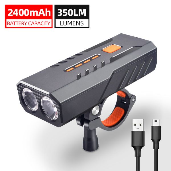 

2400mah bike light waterproof led bicycle front light headlight usb rechargeable cycling accessories as power bank