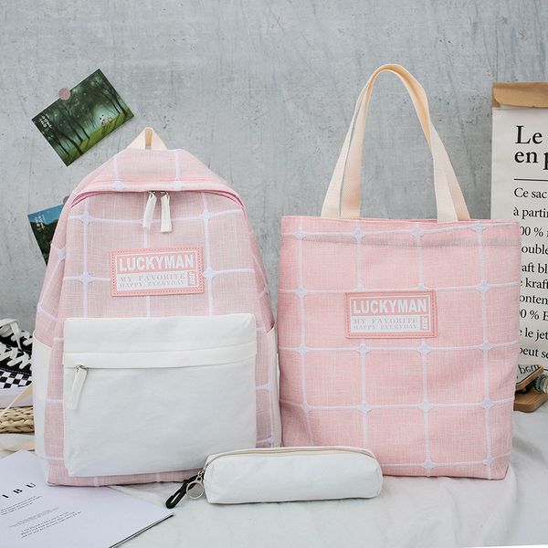 

3 set women backpack hit color canvas suitable for teenger girls school backpack set women bookbags high capacity travel bags