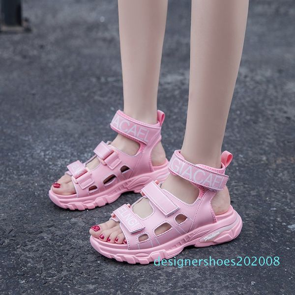 

сандалии женщины повседневная женская обувь лето open toe hook loop розовый спортивный пляж sandalias mujer женщина коренастый сандалии d08, Black