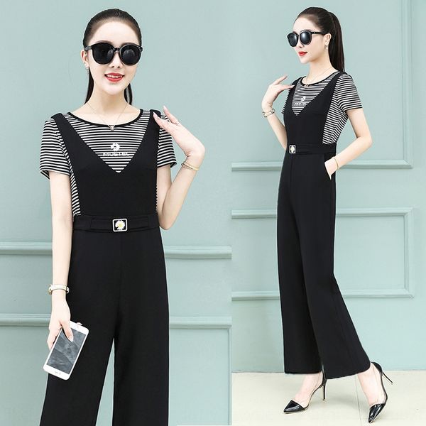 

wyh0c summer fashionable wide- half strap slimming western wide leg pants wide leg pants style age-reducing two-piece suit 2020 new summer w, Gray