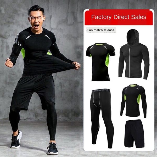 

hfxng fitness men's five-piece quick-drying tights running sports fitness suit men's five-piece tight pants tight pants quick-dryi, White;black