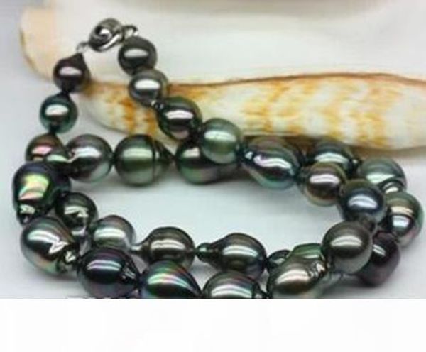 

потрясающие 10-11mm природные tahitian барокко черный жемчужное ожерелье 18 дюймов серебро 925 застежка, Silver